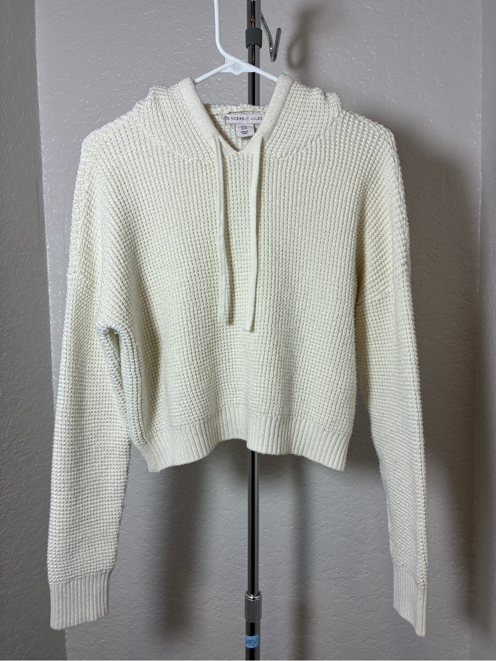 Sincerely Jules Women’s Cream Knit Cowl Hoodie Sweater Size Medium